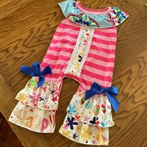 Ruffles, Lace, Bows Romper, Baby Sz 12-18 Mos.